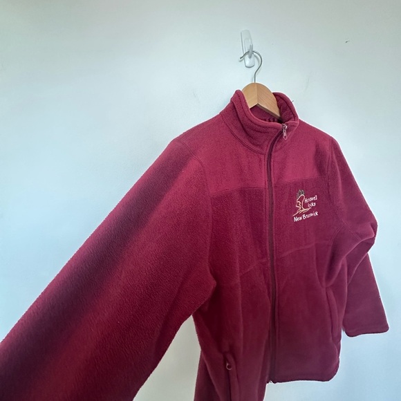Vintage Fleece Sweater Northern Getaway Fleece Burgundy Cozy New Brunswick - Picture 7 of 14